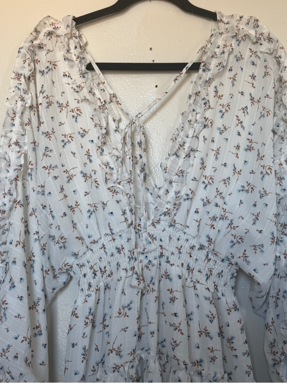 Floral Ruffle Mini Dress in Cream - Picture 6 of 14